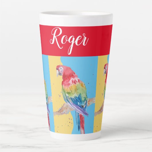 Rode Macaw Parrot Mannen naam KunstMok schilderen Latte Mok (Voorkant)
