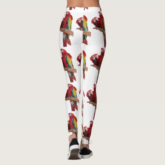 Rode Macaw Parrot Waterverf Leggings (Achterkant)