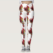 Rode Macaw Parrot Waterverf Leggings (Voorkant)