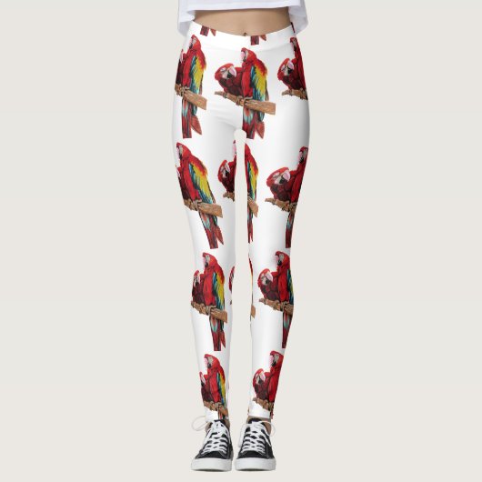Rode Macaw Parrot Waterverf Leggings (Voorkant)
