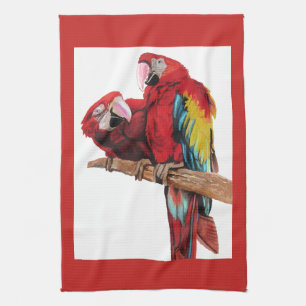 Rode Macaw Parrots Parrot Bird Waterverf Kitchen Theedoek