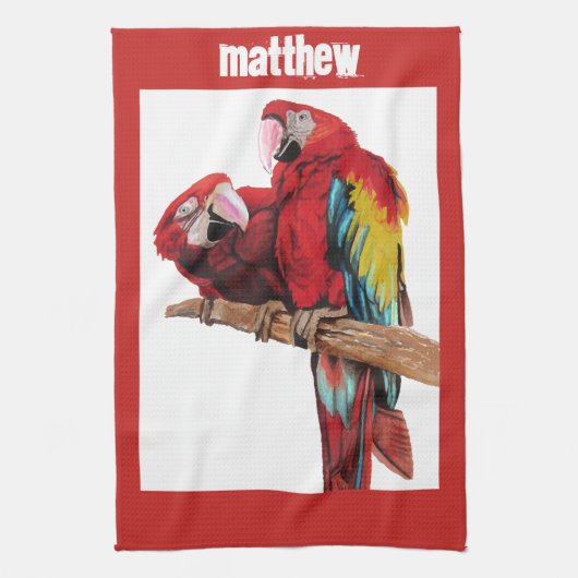 Rode Macaw Parrots Parrot Bird Waterverf Kitchen Theedoek (Verticaal)