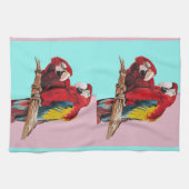Rode Macaw Parrots Waterverf Kitchen Aqua Roze te  Theedoek (Horizontaal)