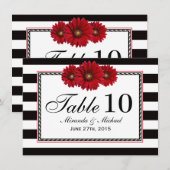 Rode Madeliefjes en Strepen Huwelijk Tafelkaartjes Kaart (Voorkant / Achterkant)