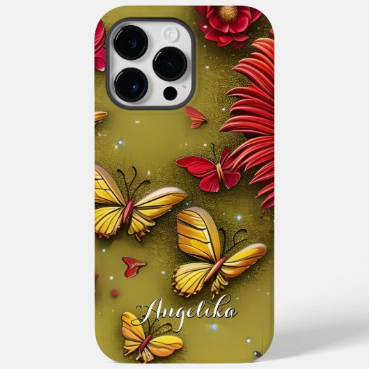 Rode Madeliefjes Gouden Vlinders Persoonlijke Naam Case-Mate iPhone Case (Achterkant)