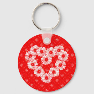 Rode Madeliefjesketting Hart Sleutelhanger
