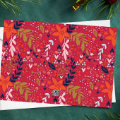 Rode Magenta Bloemige Kerst Mooie Feestdagenkaart