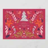 Rode Magenta Bloemige Kerst Mooie Feestdagenkaart (Voorkant)