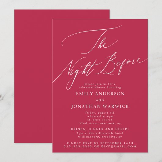 Rode Magenta zomer repetitie diner bruiloft Kaart (Voorkant / Achterkant)