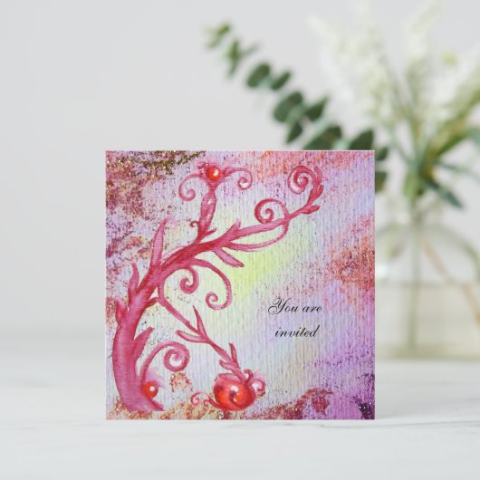 RODE MAGIE WERVELT IN  PAARSE GELE GOUDE VONKEN KAART (Staand voorkant)