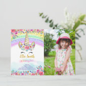 Rode Magische Eenhoorn Foto Uitnodiging (Staand voorkant)