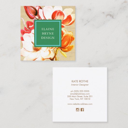 Rode Magnolia Waterverf Bloemen Visitekaartje (Voorkant / Achterkant)