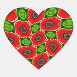 Rode maïs papaver patroon hart sticker