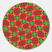 Rode maïs papaver patroon ronde sticker (Voorkant)