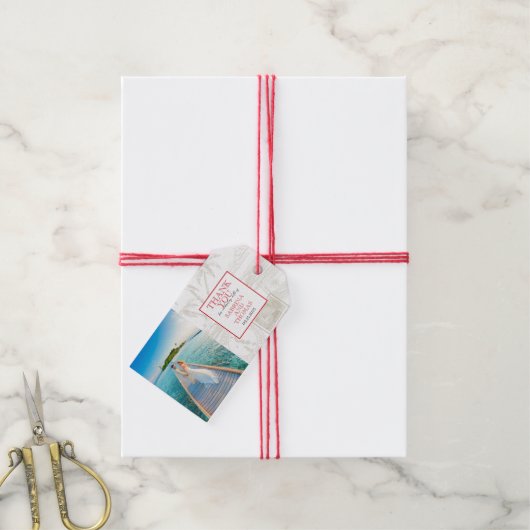 Rode Malediven trouwfoto Cadeaulabel (Met Touw)