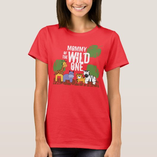 Rode mama van de WILDE ONE Safari 1e verjaardag T-shirt (Voorkant)