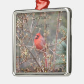 Rode Man Kardinaal Seizoen Groeten Metalen Ornament (Links)