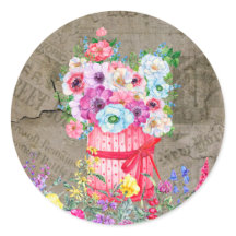 Rode mand, Waterverf bloemen,  krant