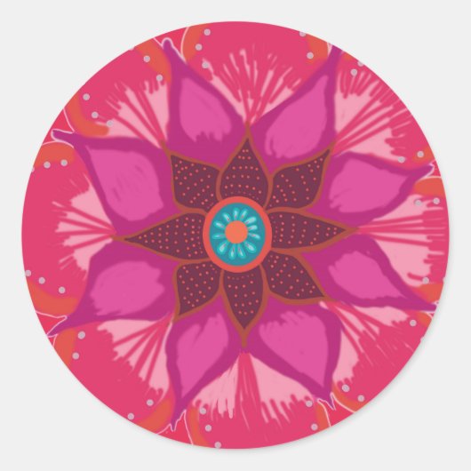 Rode Mandala bloemkunst Ronde Sticker, Glanzend Ronde Sticker (Voorkant)