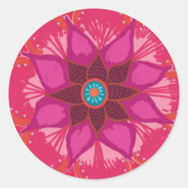 Rode Mandala bloemkunst Ronde Sticker, Glanzend Sticker
