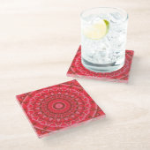 Rode Mandala Boho Warme Patroon Elegante Tafel Dec Glazen Onderzetter (Schuin)