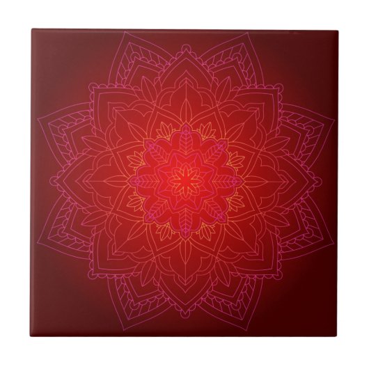Rode Mandala Keramische Tegel Tegeltje (Voorkant)