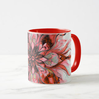 Rode Mandala met Waterverf Bloemen Mok