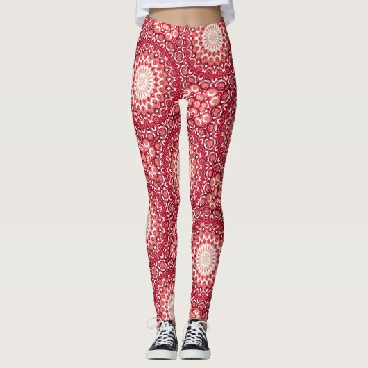 Rode mandala patroon in vurige gradiënt leggings (Voorkant)