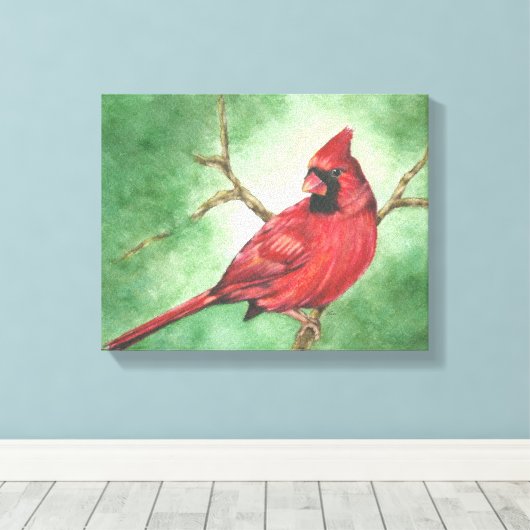 Rode Mannelijke Kardinaal canvas print (Insitu (Houten vloer))