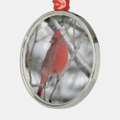 Rode mannelijke kardinaal in de winter metalen ornament (Links)