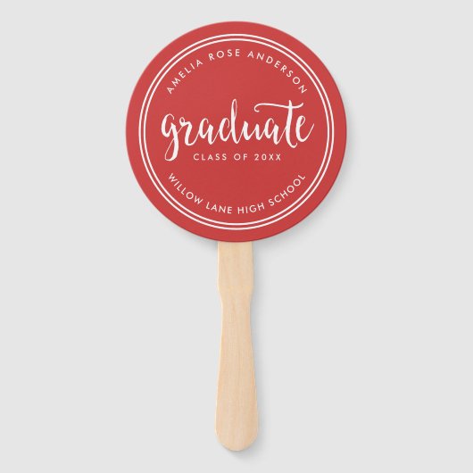 Rode Manuscript en Witte Stripes Afstuderen Foto Handwaaier (Voorkant)