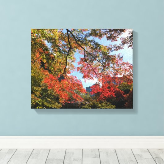 Rode Mapels in Japanse tuin Canvas Afdruk (Insitu (Houten vloer))