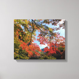 Rode Mapels in Japanse tuin Canvas Afdruk