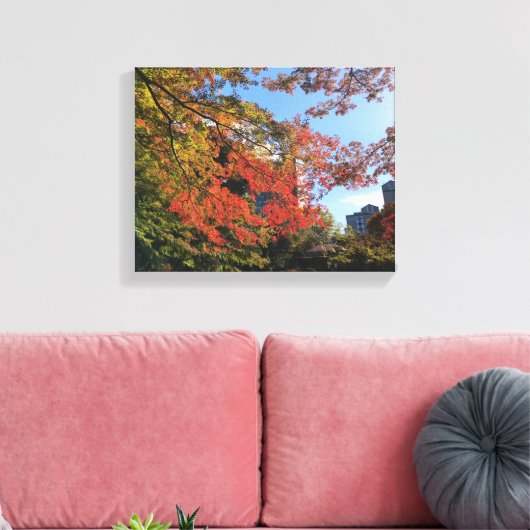 Rode Mapels in Japanse tuin Canvas Afdruk (Insitu (Woonkamer))