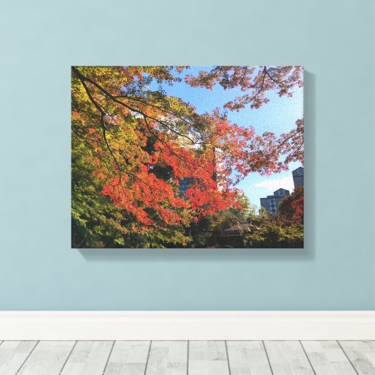 Rode Mapels in Japanse tuin Canvas Afdruk (Insitu (Houten vloer))