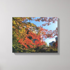 Rode Mapels in Japanse tuin Canvas Afdruk