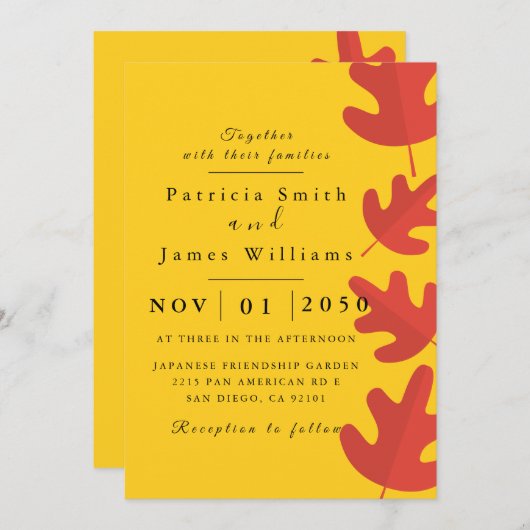 Rode Maple Leaf Wedding Uitnodiging (Voorkant / Achterkant)