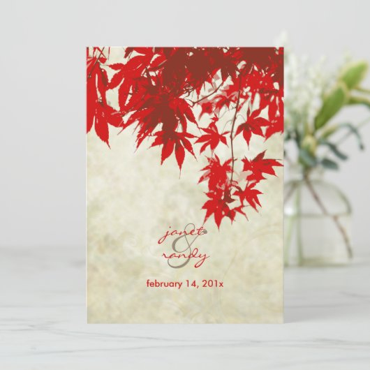  RODE MAPLE WEDING INVITATIES KAART (Staand voorkant)