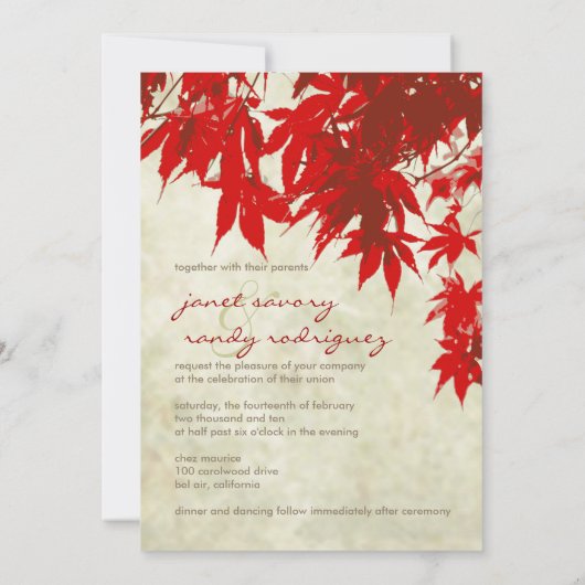 RODE MAPLE WEDING INVITATIES KAART (Achterkant)