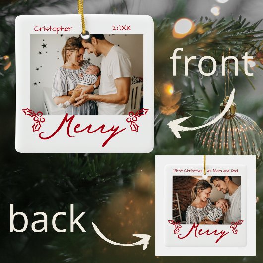 Rode maretak Doodles 2 foto's Prettig Keramisch Ornament