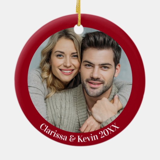 Rode maretak zoent nieuwe foto kerst keramisch ornament (Achterkant)