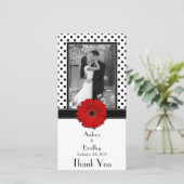 Rode Margriet Zwarte Witte Stippen Bruiloft Fotoka Bedankkaart (Staand voorkant)