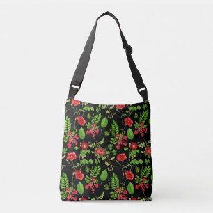 Rode Margrieten Met Blad Patroon Crossbody Tas