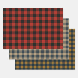 Rode Marine Beige Mustard Buffalo Plaid Feestelijk Inpakpapier Vel