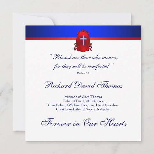 Rode Marine Blauw Kruis in liefdevolle herinnering Kaart (Achterkant)