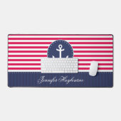 Rode Marine Blauwe Nautische Anker Ontwerp Aangepa Bureaumat (Keyboard & Muis)