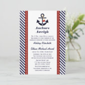Rode marine Blue Anchor Nautical Wedding Invitatio Kaart (Staand voorkant)