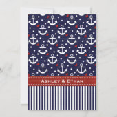 Rode marine Blue Anchor Nautical Wedding Invitatio Kaart (Achterkant)