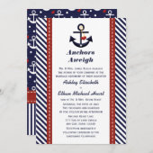 Rode marine Blue Anchor Nautical Wedding Invitatio Kaart (Voorkant / Achterkant)
