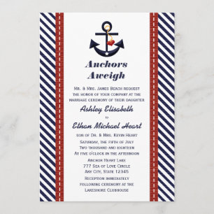 Rode marine Blue Anchor Nautical Wedding Invitatio Kaart